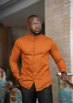 Burnt Orange Collarless Shirt 1