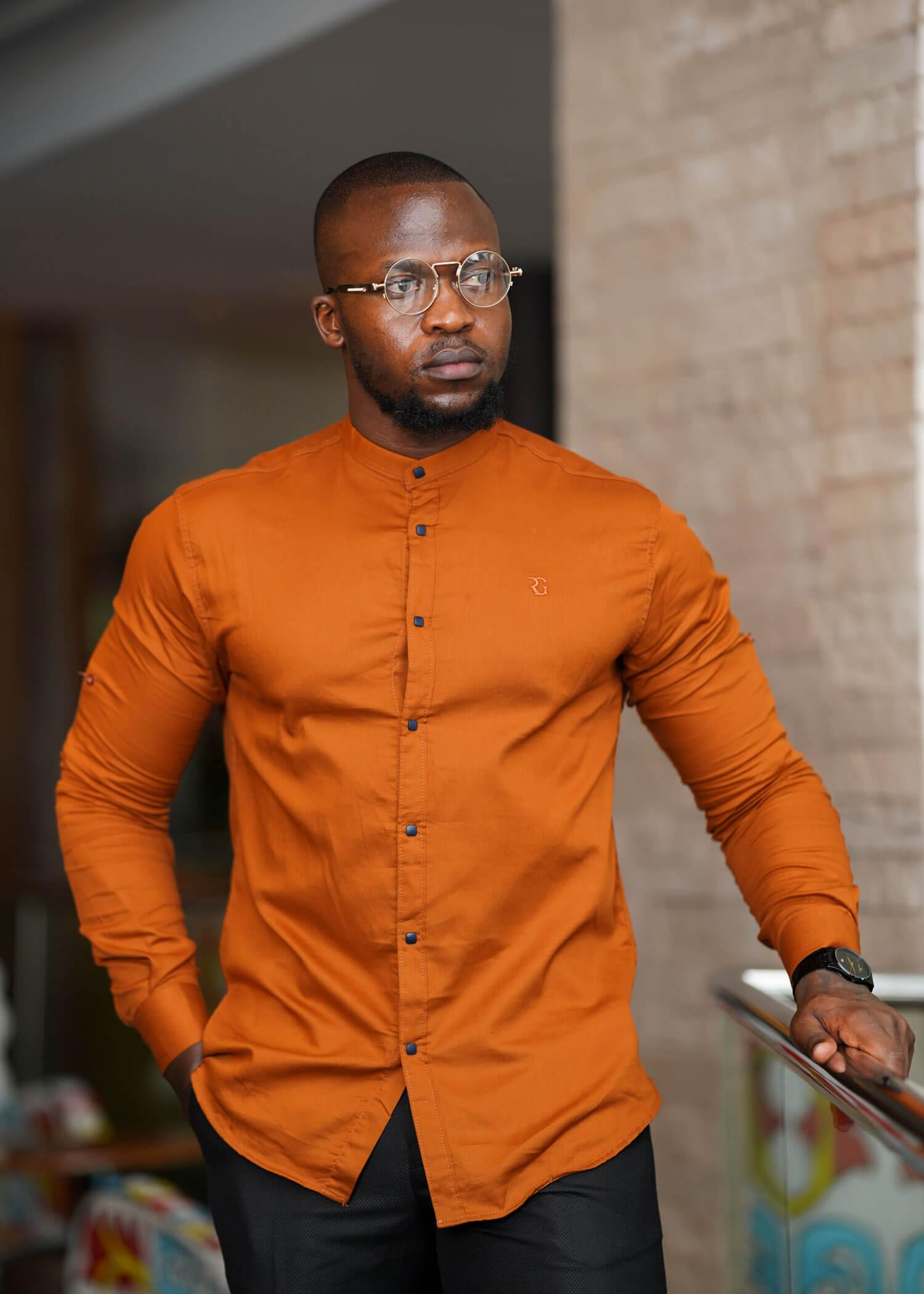Burnt Orange Collarless Shirt